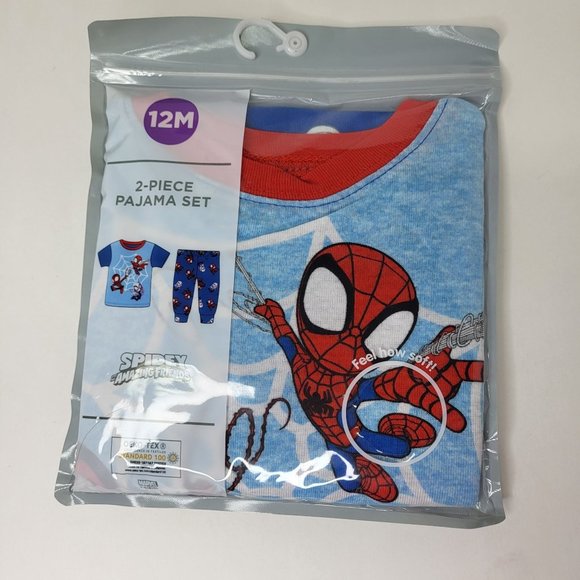 New Spidey and Friends Size 12M Toddler 2 Piece Blue Pajama Set Cotton Sleepwear - Picture 2 of 11